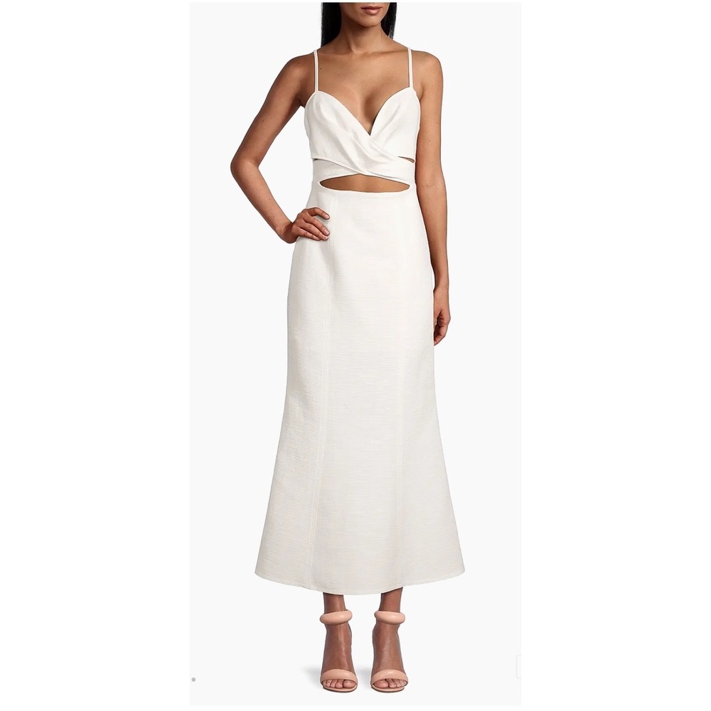 Significant Other Frankie Dress Ivory White Cutout Midi Wrap Bodice US 4